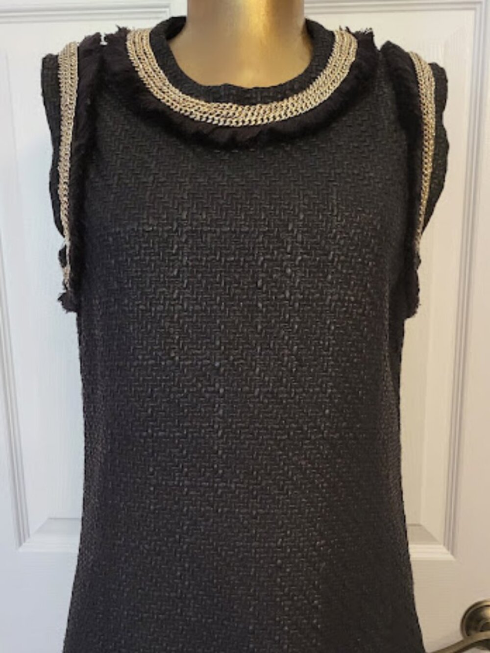 RACHEL ZOE BLACK TWEED FRINGE GOLD CHAIN DRESS 8